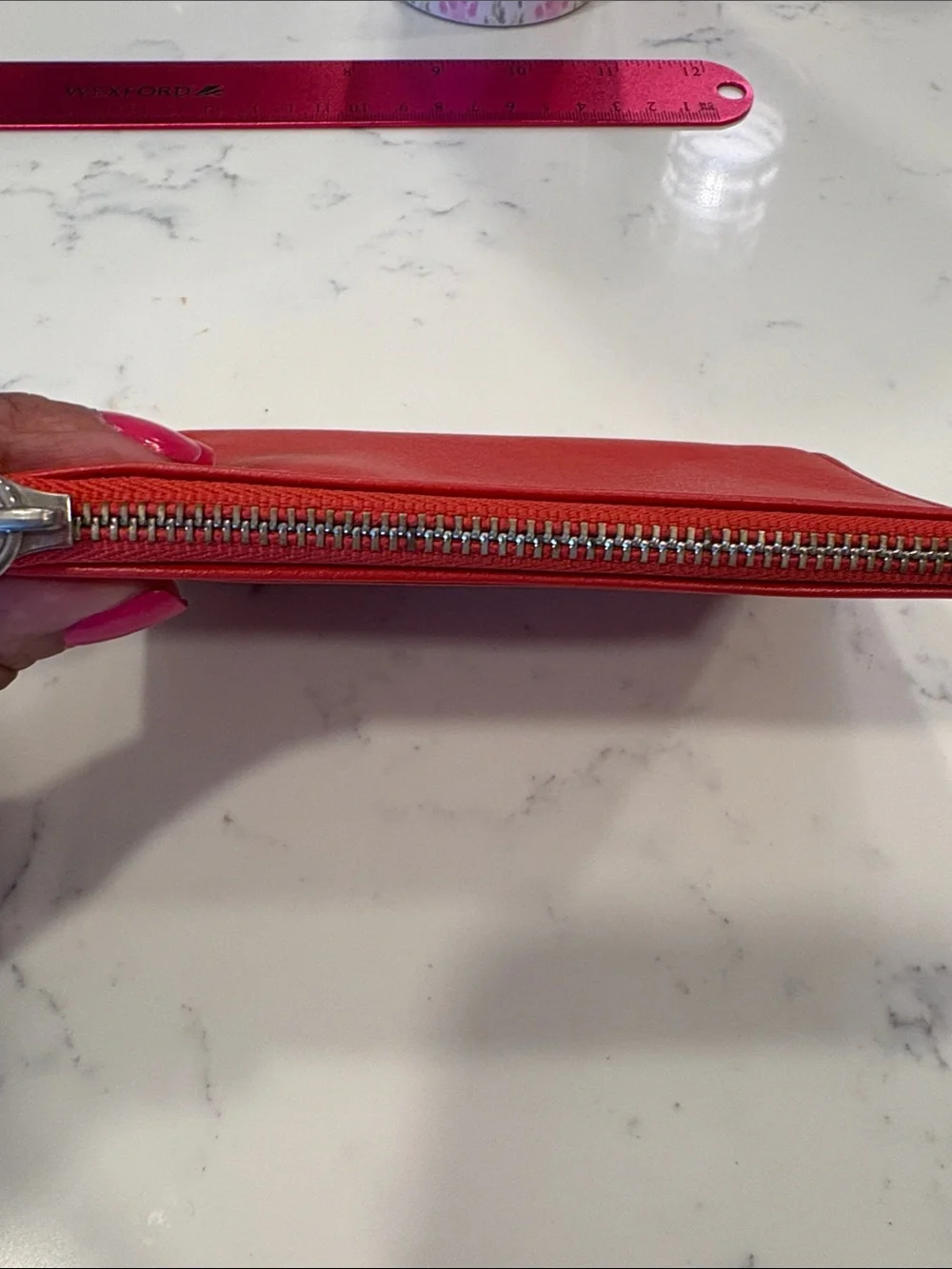 Coach terracotta /red Leather Zip Card Case with Key Ring